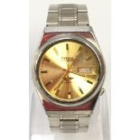 Vintage Citizen Automatic wristwatch 21 jewels. Model number 3N7289. Stainless steel 33mm case. Gold