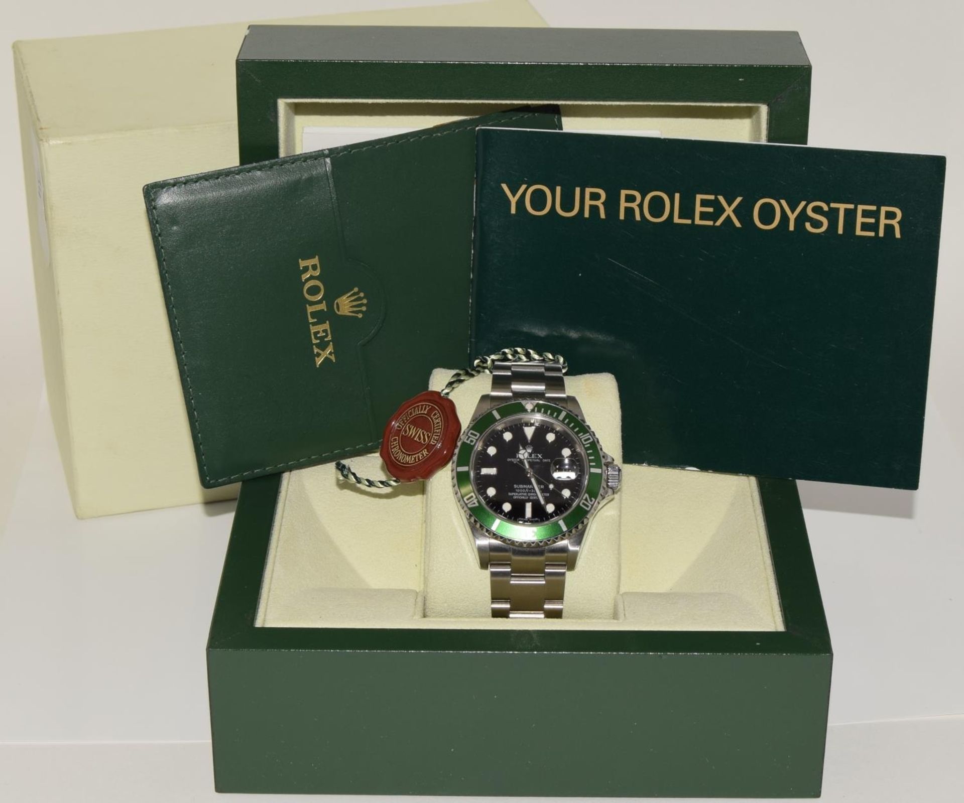 2007 Rolex Submariner Kermit, ref 16610, boxed and papers. (ref 34)