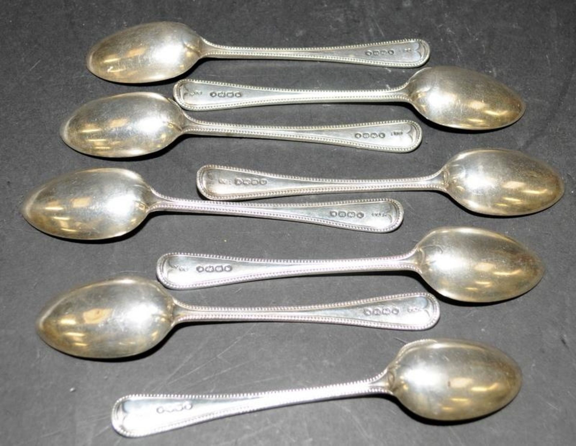 Set of eight antique sterling silver teaspoons hallmarked for London 1862. Total weight 231g - Image 2 of 3