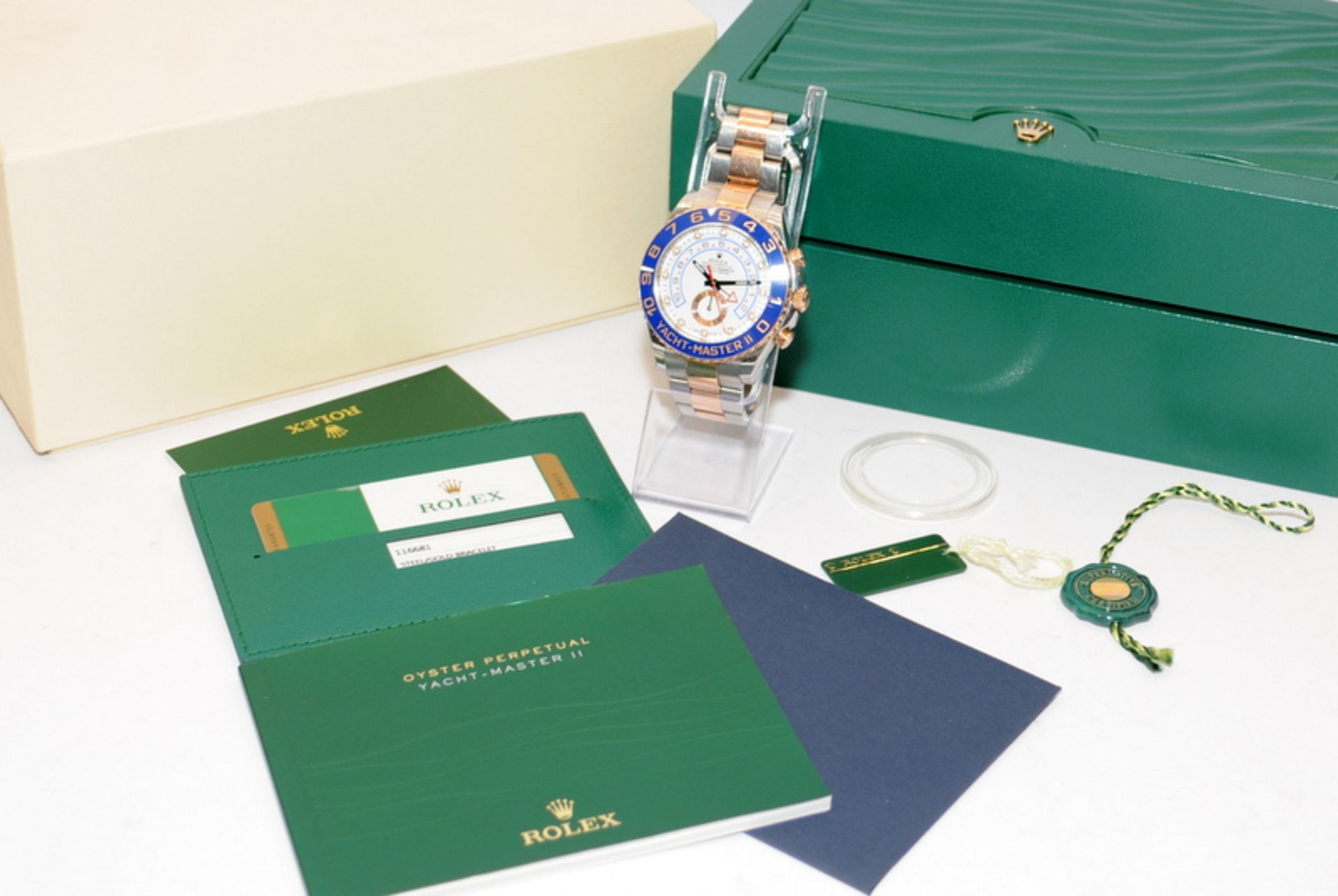 LATE ENTRY: Rolex Yachtmaster II gents watch, Bi Metal, Model:116681, 2015, complete with cards, - Image 7 of 9