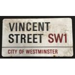 Vincent Street SW1 enamel road sign.