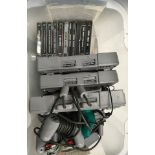 Box of Sony PlayStation Consoles, games and controllers.