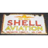 Vintage double sided Shell Aviation Motor Spirit enamel advertising sign (bottom portion missing).