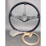 Vintage steering wheel believed to be from a Riley, 42cms across, together with a vintage car