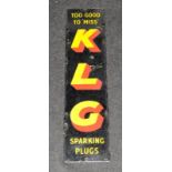 Vintage KLG 'Too Good To Miss' Sparking Plugs enamel advertising sign. 64cms x 15.5cms