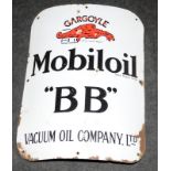 Vintage Gargoyle Mobiloil 'BB' Vacuum Oil Co. Ltd convex enamel advertising sign. 47cms x 61cms