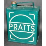 Vintage Pratts petrol can with cap in green