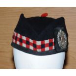 Post WW2 British Army diced pattern Glengarry bonnet, Cameron Highlanders regimental cap badge