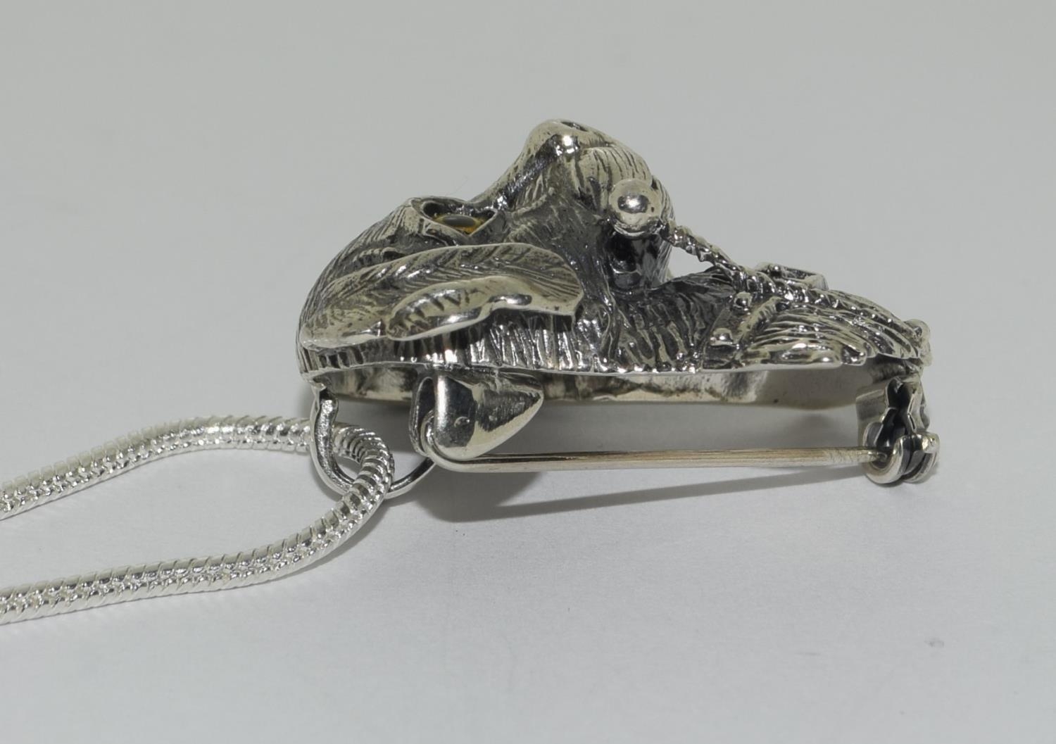 Silver dogs head necklace / brooch with glass eyes. - Image 3 of 4