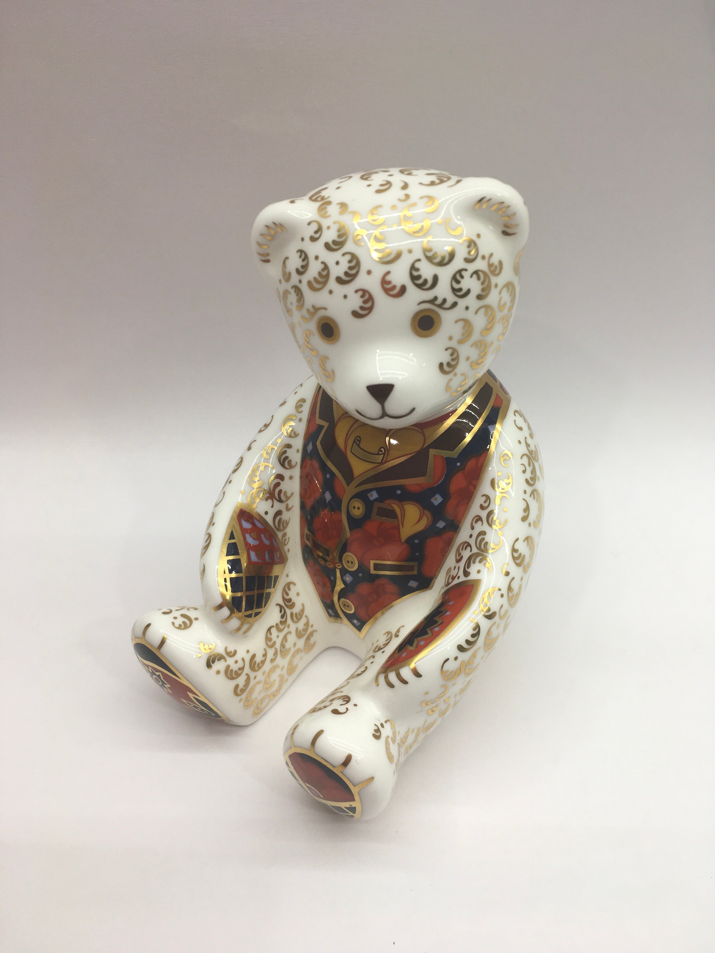 Royal Crown Derby paperweight: Debonair Bear, 1998, with silver stopper, unboxed.