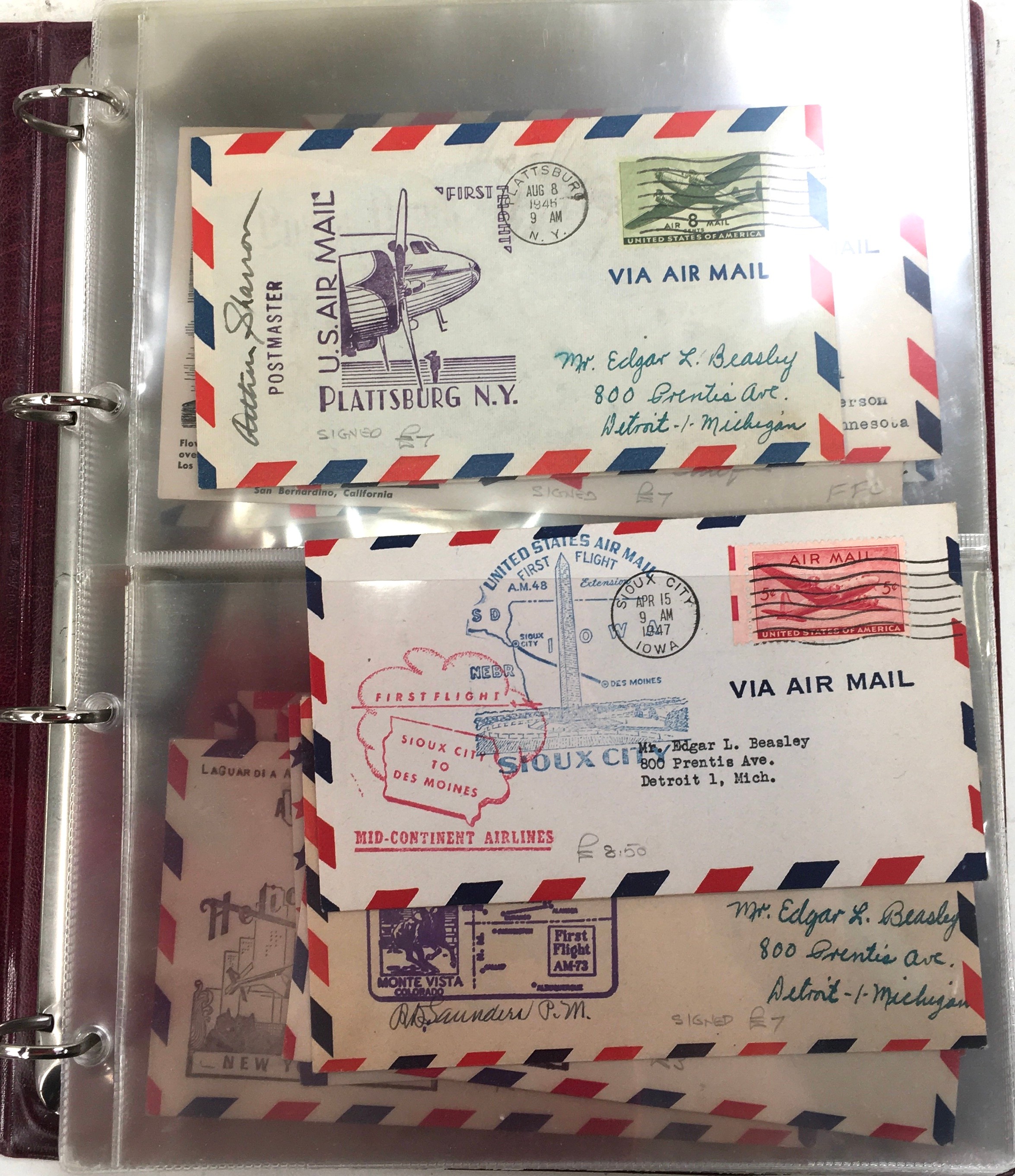 United states 'First Flight' covers stamps in Hendon album