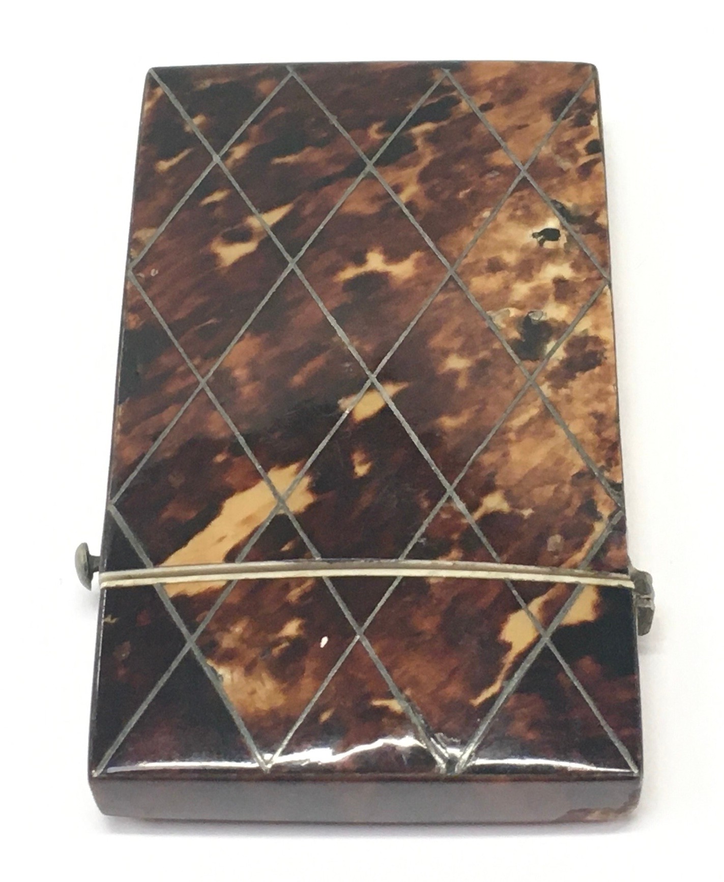 Tortoiseshell card case with white metal inlaid decoration. - Image 3 of 5