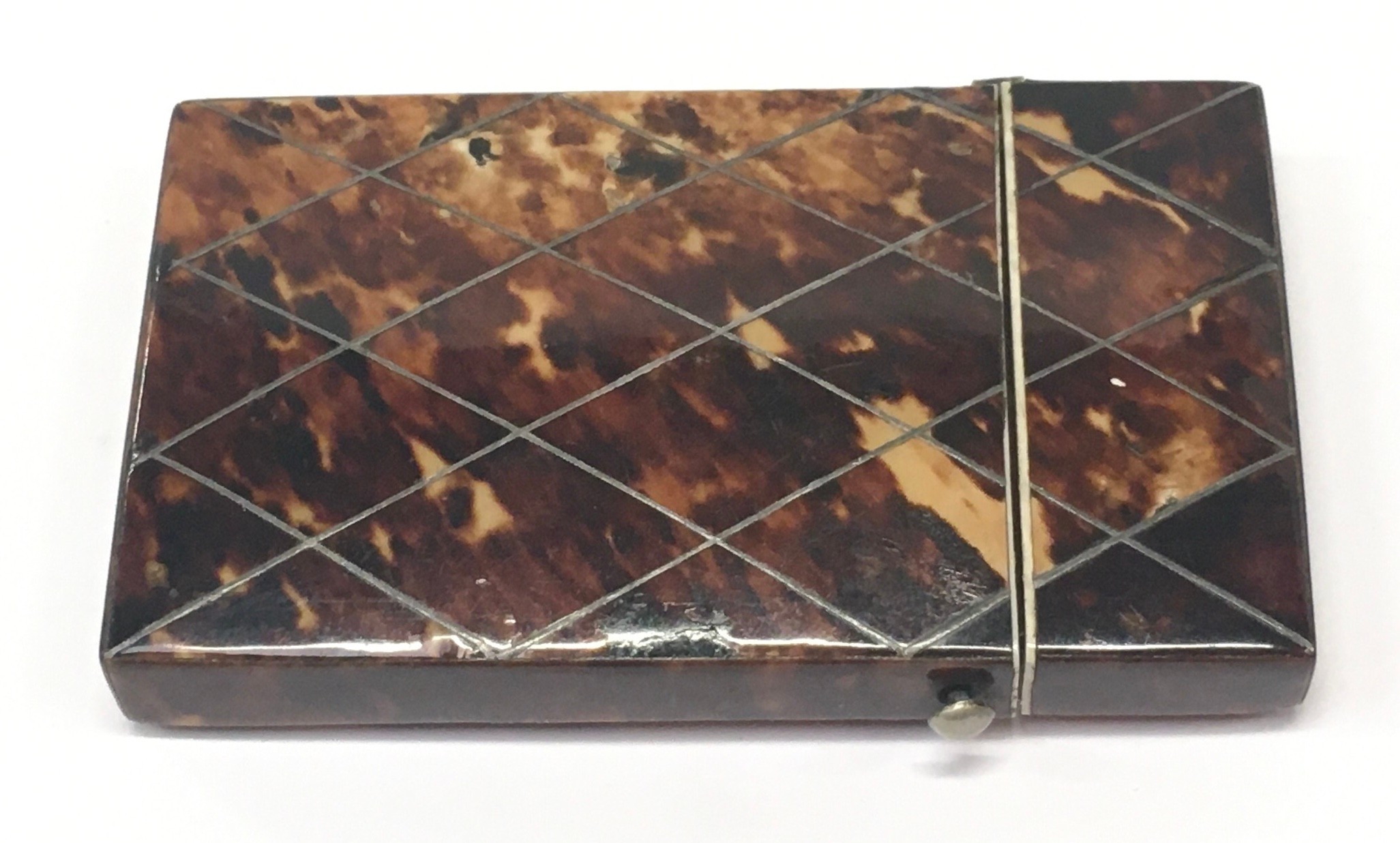 Tortoiseshell card case with white metal inlaid decoration. - Image 2 of 5