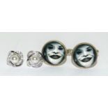 Boxed set of pearl earring and a set of Joker cuff links.