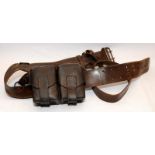 WW1 Sam Brown belt with cross belt and two ammo magazine pouches attached