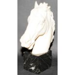 Quality alabaster figure of a horse's head on a marble plinth. Signed A Santini with retail label to