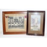 Examples of memorials from WW1 and WW2. First is a framed picture of the Cenotaph with a
