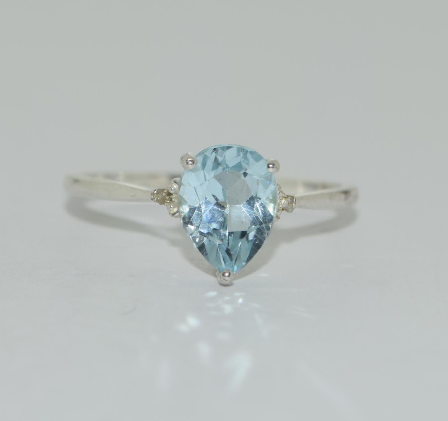 925 silver pear shape Aquamarine ring. Size S.