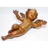 Victorian carved wooden cherub, possibly church salvage, approx 37cms tall