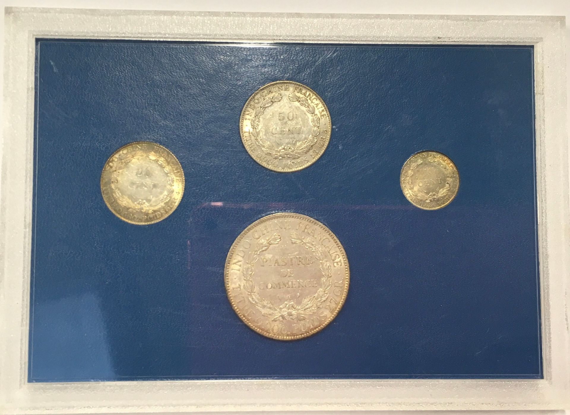 French Indo China 1907 piagtre, 1936 50 cents, 1937 20 cents, and 1937 10 cents. 4 coin set. - Image 2 of 4