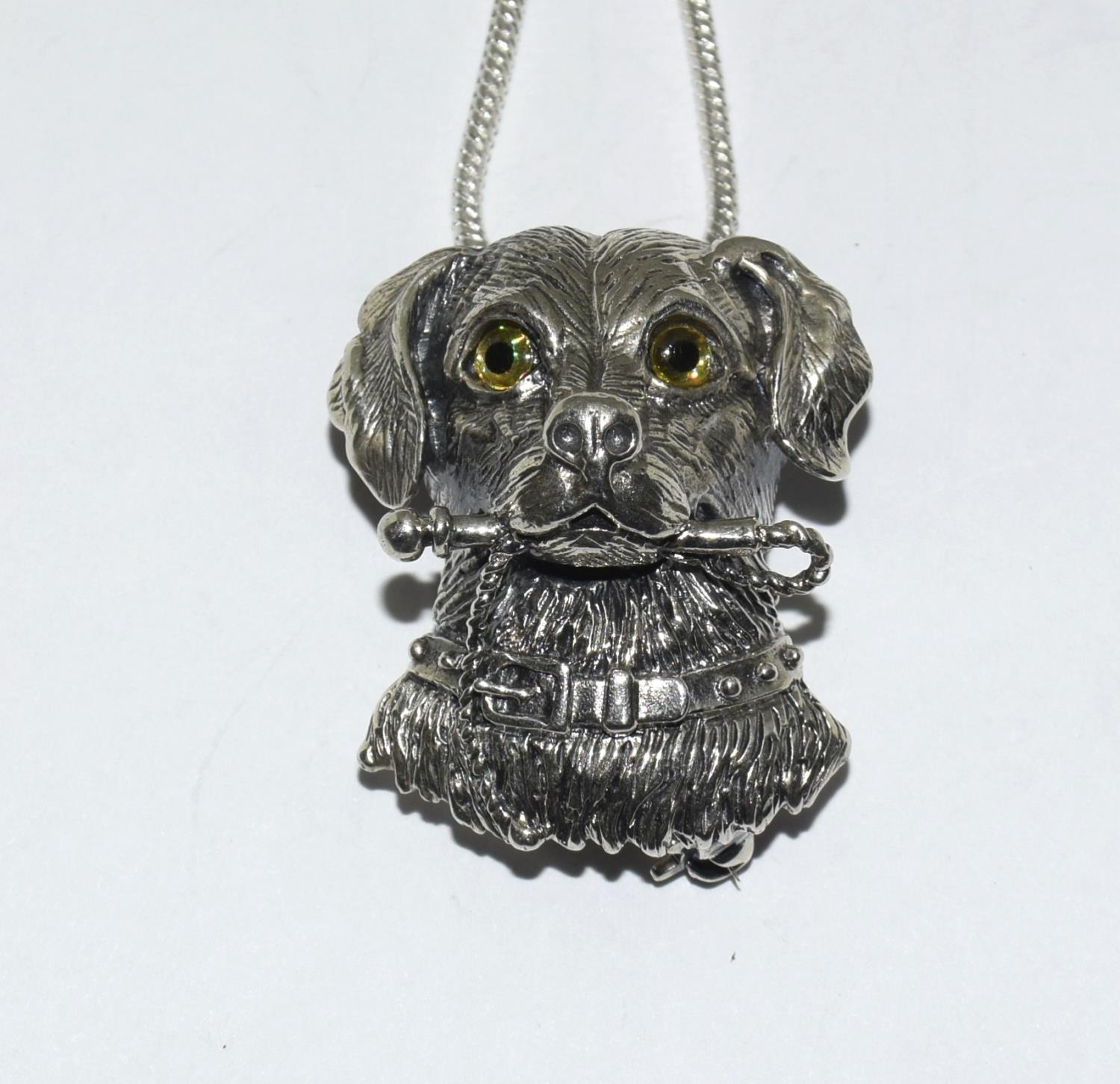 Silver dogs head necklace / brooch with glass eyes. - Image 2 of 4
