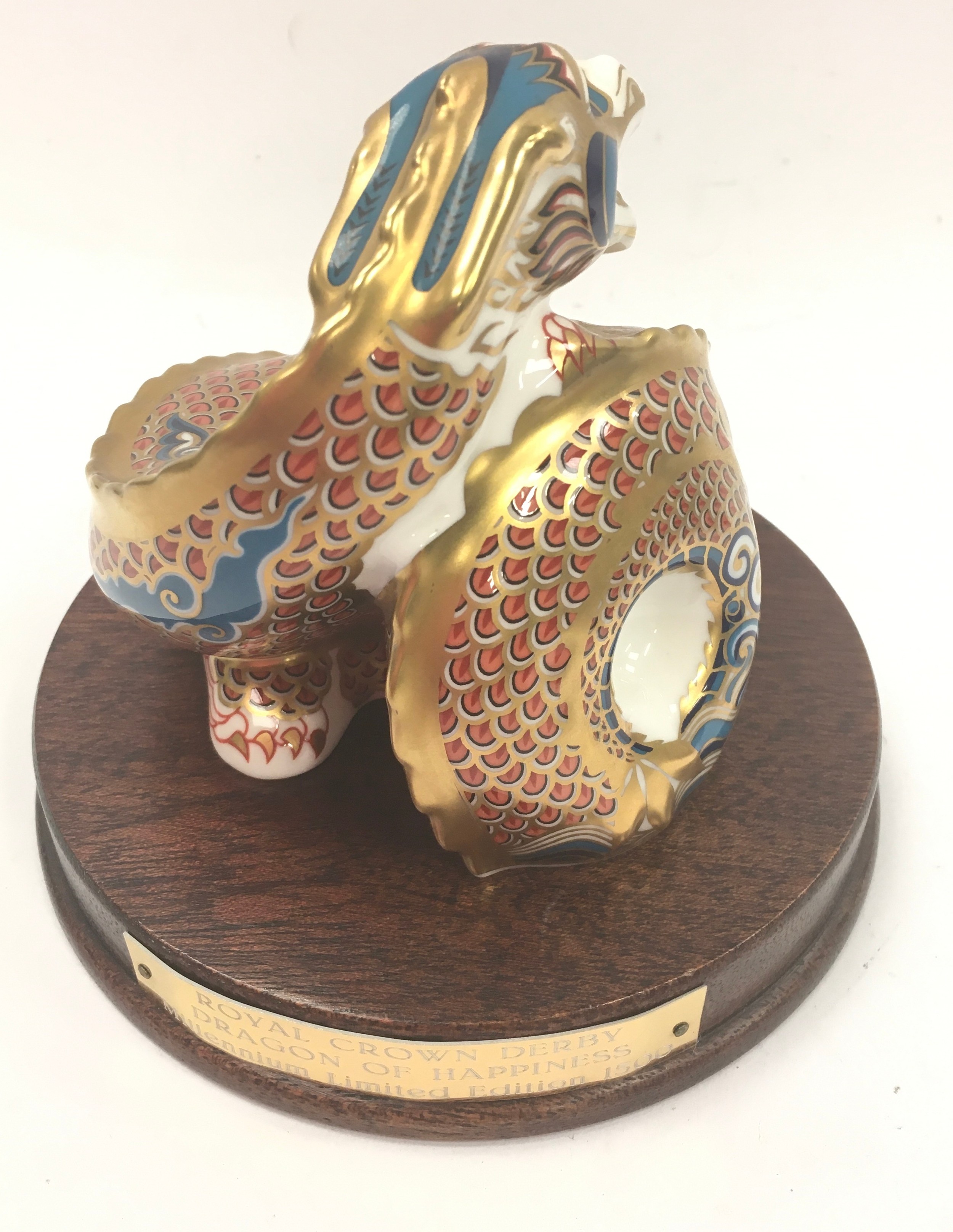 Royal Crown Derby paperweight: Dragon of Happiness, 2000, with gold stopper and base, Limited - Image 4 of 6