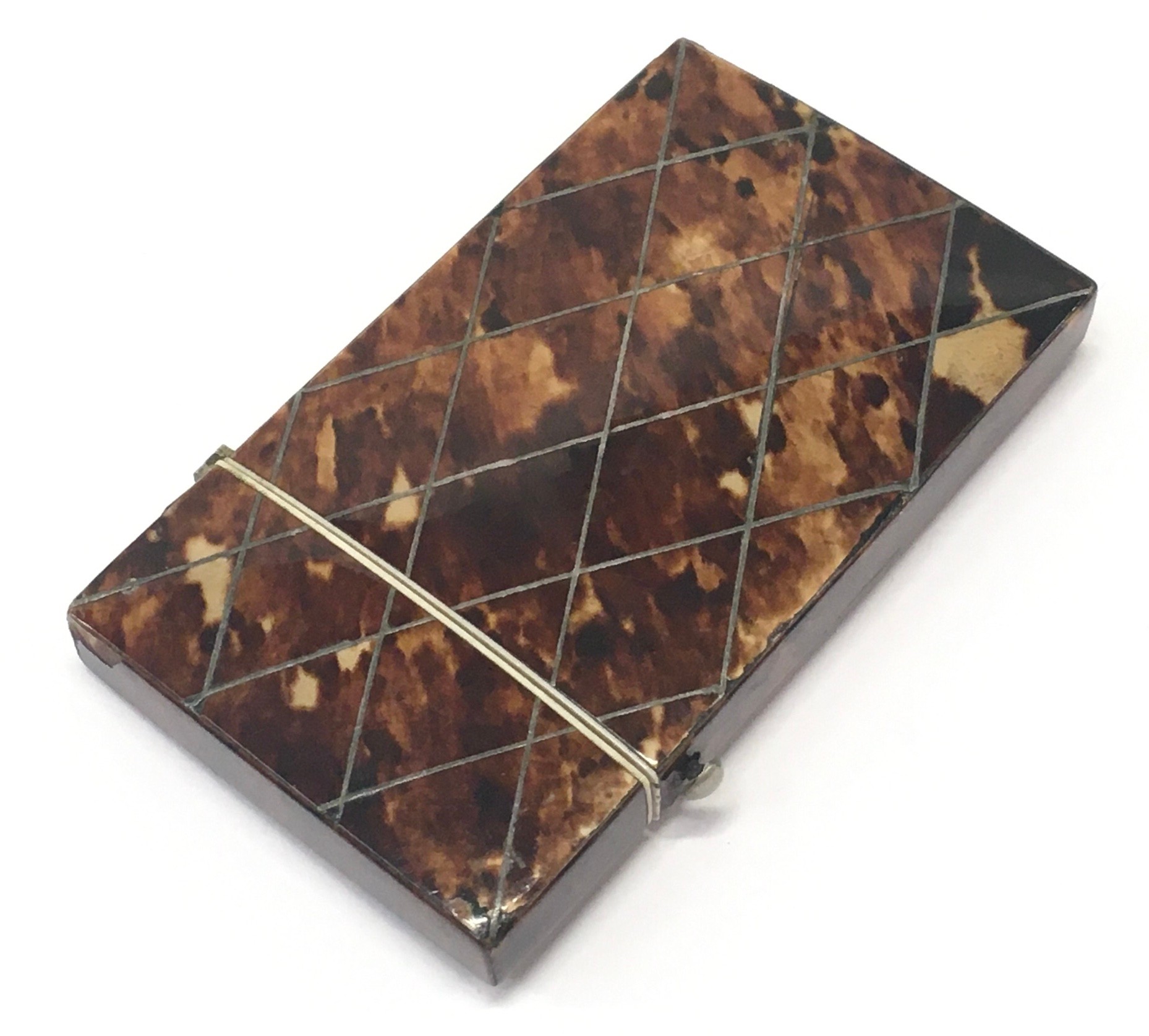 Tortoiseshell card case with white metal inlaid decoration. - Image 4 of 5