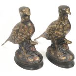 Pair bronze game birds (french pheasants) signed under tail. 15.5cms tall