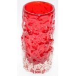 Vintage Whitefriars Glass tree bark vase in Ruby Red colourway. 16cms tall (20)