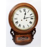 Oak cased antique drop dial chiming wall clock O/all width of case 43cms