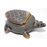 Antique lacquered snuff box with a hinged lid in the form of a turtle