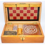 Victorian hardwood games compendium with full suite of games including chess, bezique, steeplechase,