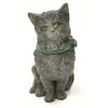 A cold painted bronze cat inkwell figure.