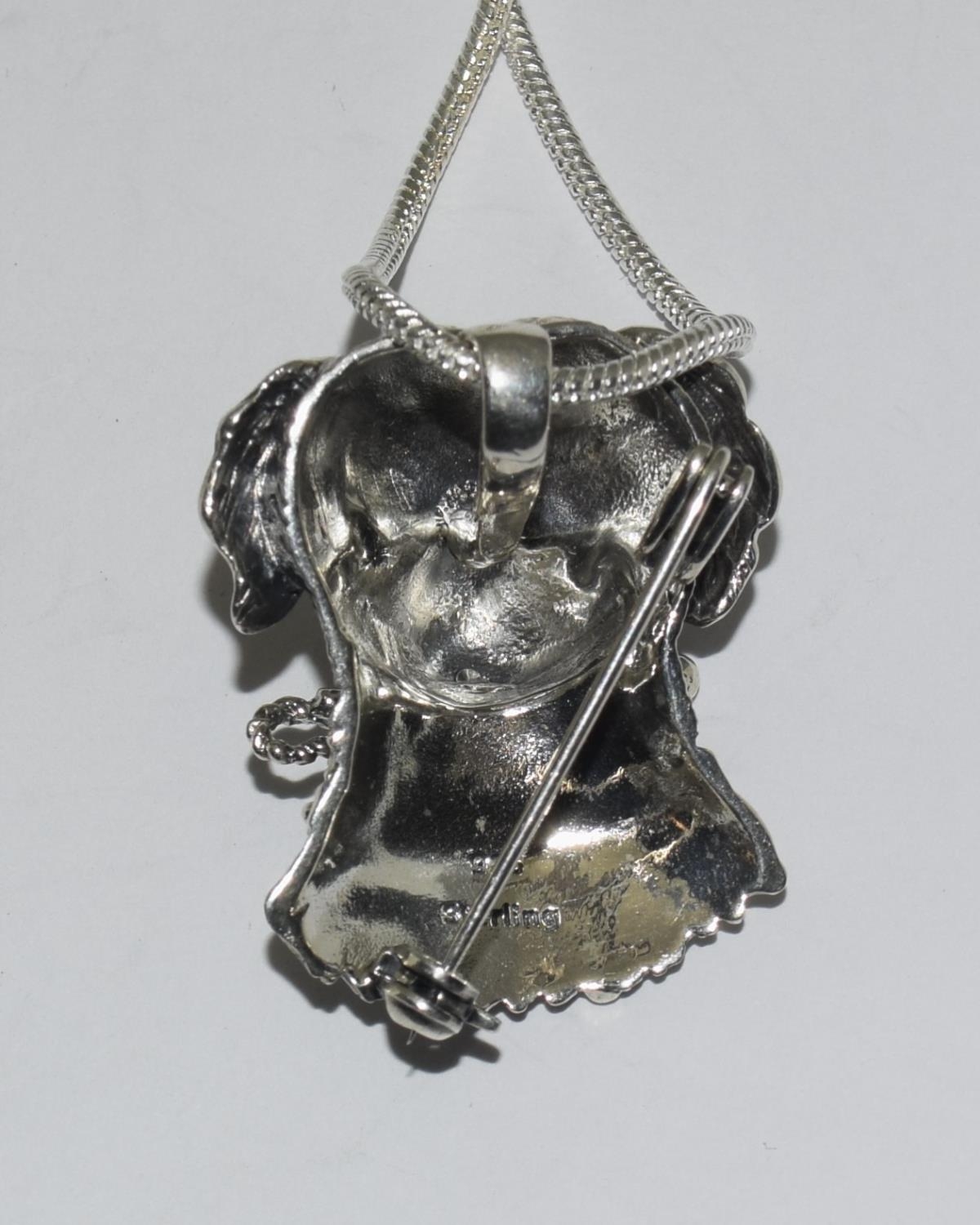 Silver dogs head necklace / brooch with glass eyes. - Image 4 of 4