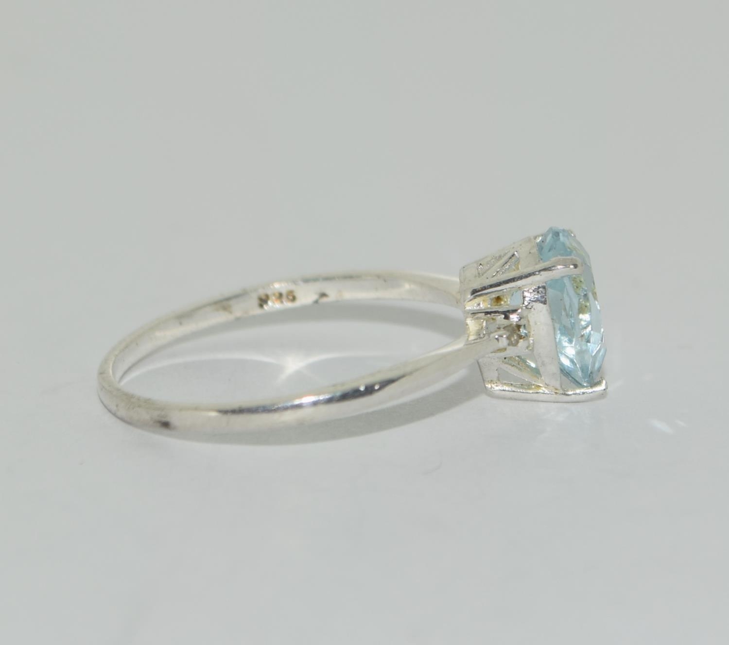 925 silver pear shape Aquamarine ring. Size S. - Image 2 of 3