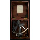 Admiralty Naval Compass Sextant in original wooden case with certificate of serviceability.