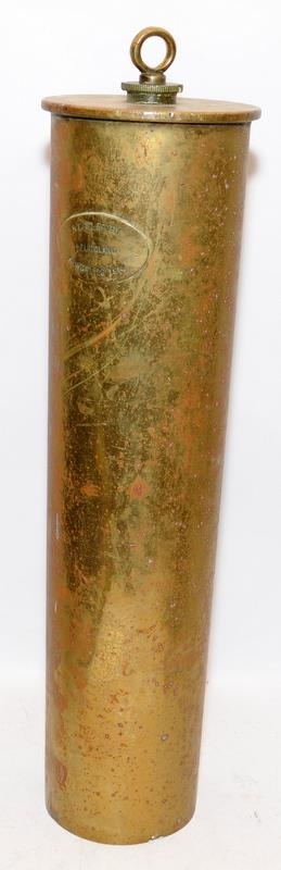 Large WW1 Naval shell case 1914 date stamp approx 53cms tall. Plaque on casing states HMS Lefory -