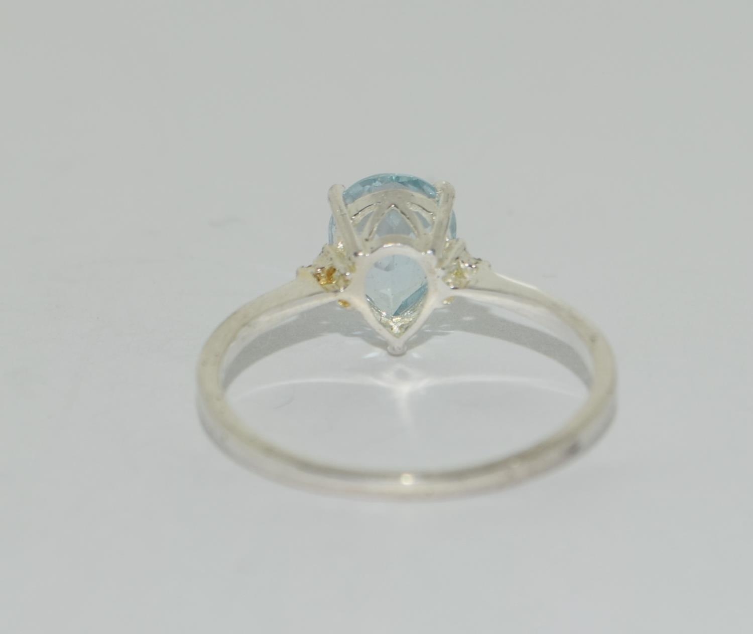 925 silver pear shape Aquamarine ring. Size S. - Image 3 of 3