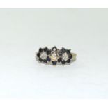 9ct gold ladies Diamond and sapphire cluster size O