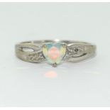 9ct white gold Opal and Diamond ring H/M in ring as Diamond size M