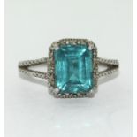 925 silver Green square set stone halo style ring. Size Q.