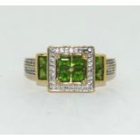 A gold on 925 silver green gemstone dress ring Size T