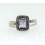 A 925 silver marcasite and pink amethyst ring, Size s