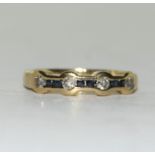 14ct Gold Diamond and Sapphire ring 3.6g . Size N.