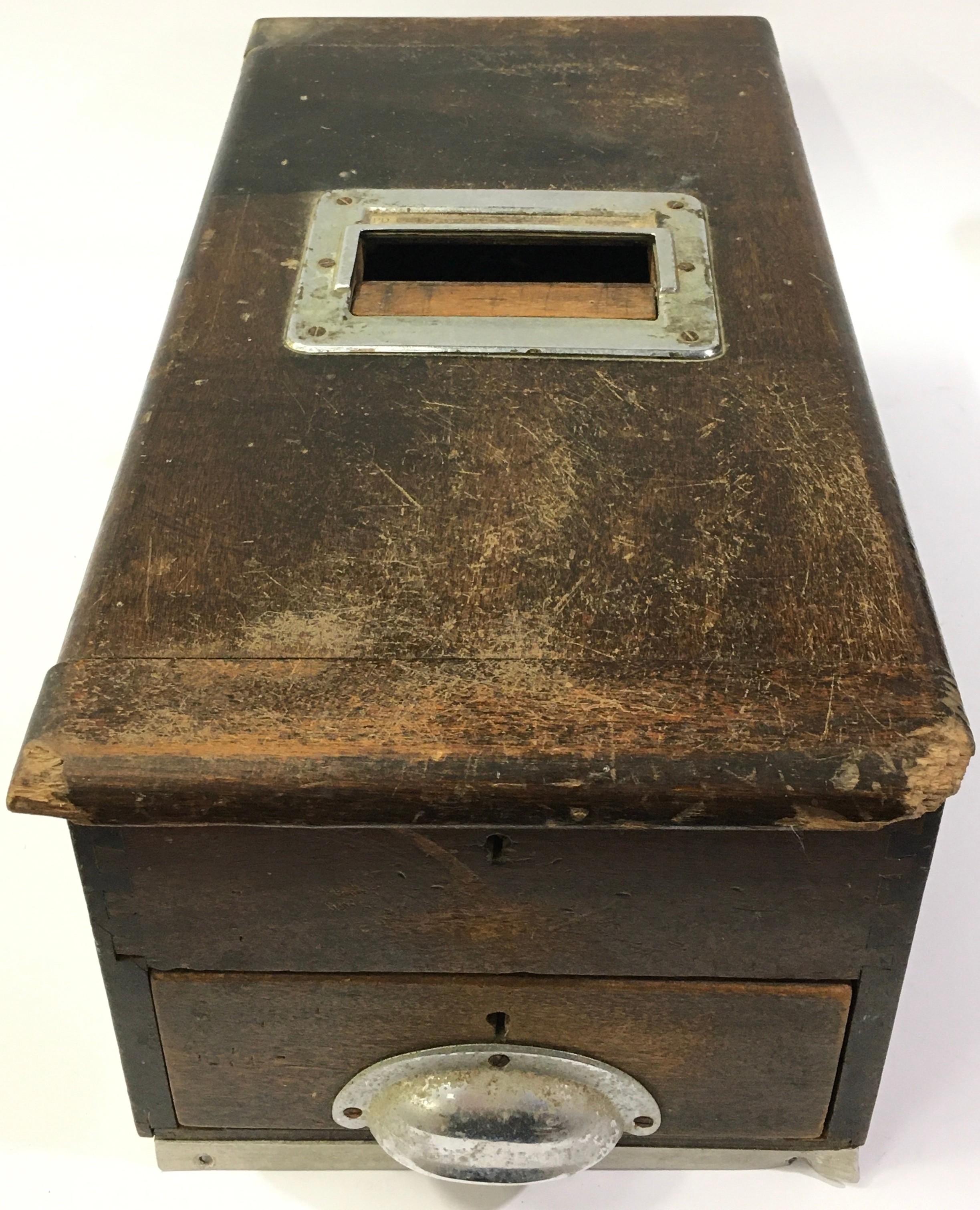 Antique wooden shop cash register.