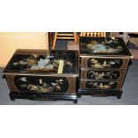 Two pieces of oriental inspired furniture, a false drawer front cabinet 62cms tall x 51cms wide x 41