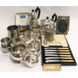 Box of silver plate and pewter, various manufacturers.