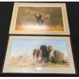 Two framed elephant prints to include a David Shepard example (Ref 46).