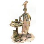 Vintage large porcelain Lo Scricciolo hand made figure of a chef signed by A. Colombo. Figure approx