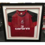 Framed signed AFC Bournemouth football shirt size XL. 85cms x 86cms